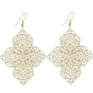 Gold Colored Clover Drop Earrings